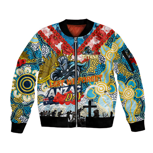 Personalised Titans ANZAC Day Sleeve Zip Bomber Jacket Aboriginal Rising Sun