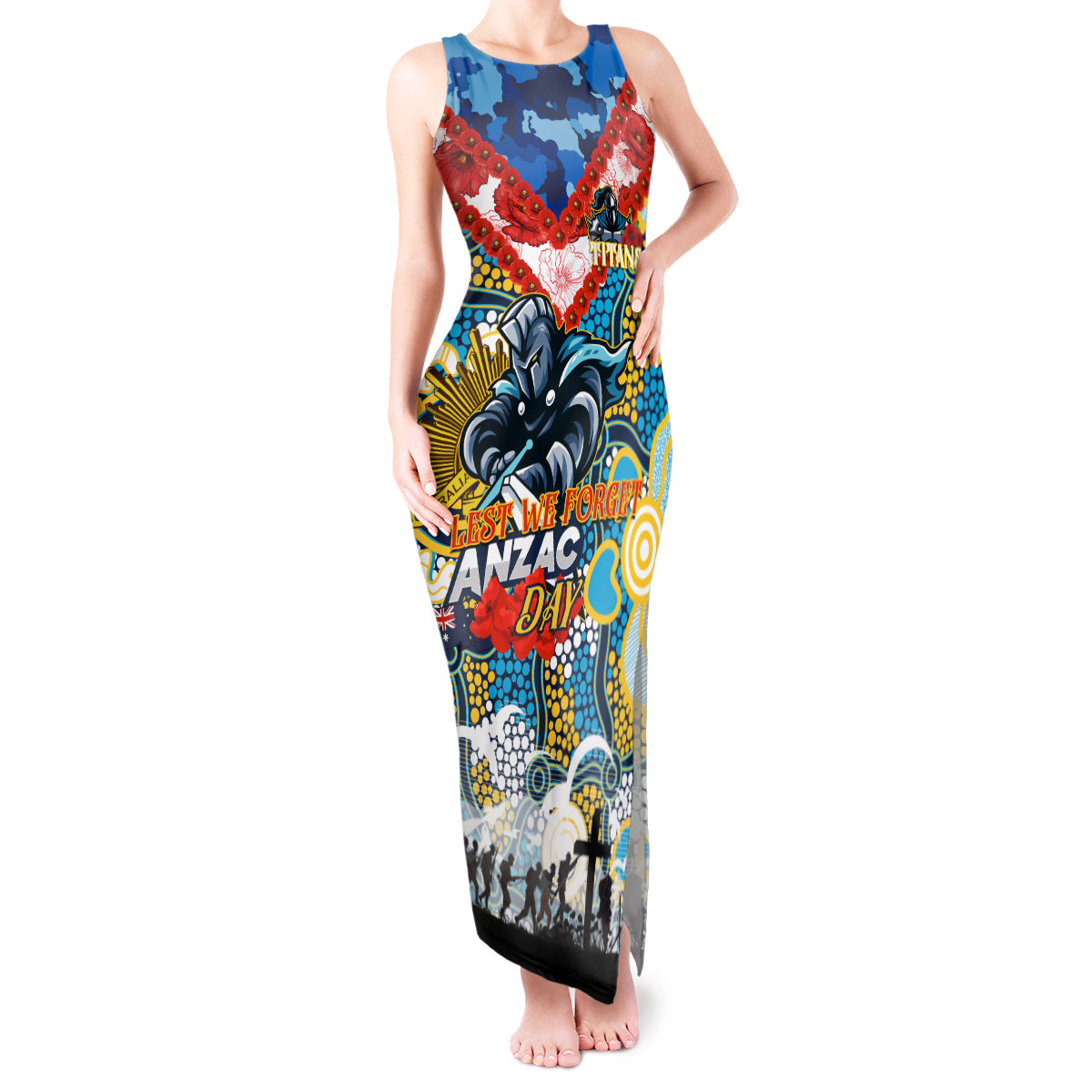 Personalised Titans ANZAC Day Tank Maxi Dress Aboriginal Rising Sun