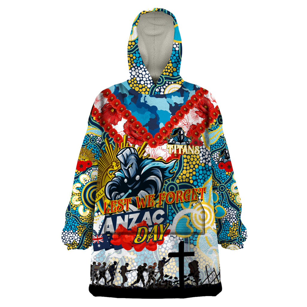 Personalised Titans ANZAC Day Wearable Blanket Hoodie Aboriginal Rising Sun