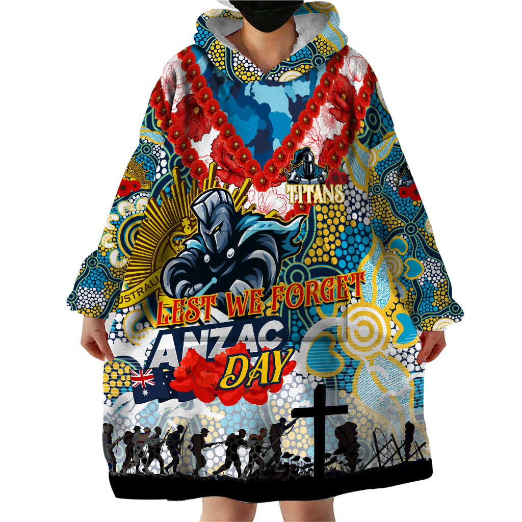 Personalised Titans ANZAC Day Wearable Blanket Hoodie Aboriginal Rising Sun