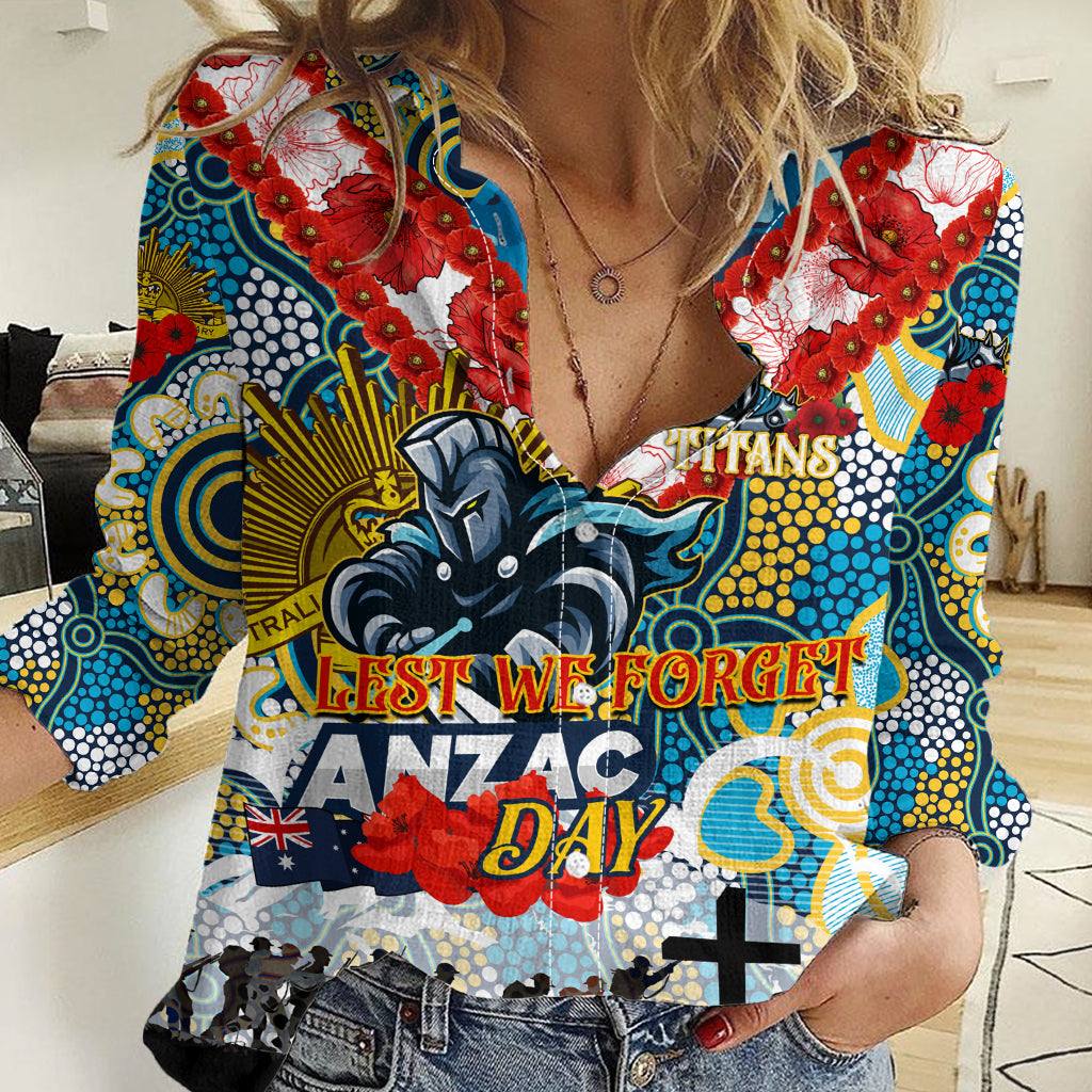 Personalised Titans ANZAC Day Women Casual Shirt Aboriginal Rising Sun