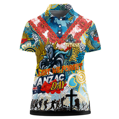 Personalised Titans ANZAC Day Women Polo Shirt Aboriginal Rising Sun