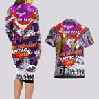 Personalised Eagles ANZAC Day Couples Matching Long Sleeve Bodycon Dress and Hawaiian Shirt Aboriginal Rising Sun