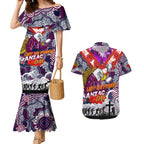 Personalised Eagles ANZAC Day Couples Matching Mermaid Dress and Hawaiian Shirt Aboriginal Rising Sun