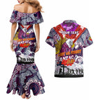 Personalised Eagles ANZAC Day Couples Matching Mermaid Dress and Hawaiian Shirt Aboriginal Rising Sun