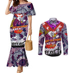Personalised Eagles ANZAC Day Couples Matching Mermaid Dress and Long Sleeve Button Shirt Aboriginal Rising Sun