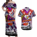 Personalised Eagles ANZAC Day Couples Matching Off Shoulder Maxi Dress and Hawaiian Shirt Aboriginal Rising Sun