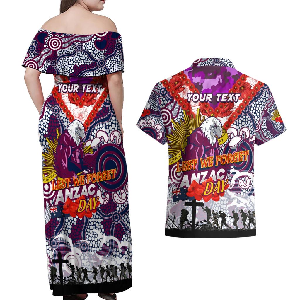 Personalised Eagles ANZAC Day Couples Matching Off Shoulder Maxi Dress and Hawaiian Shirt Aboriginal Rising Sun