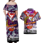 Personalised Eagles ANZAC Day Couples Matching Off Shoulder Maxi Dress and Hawaiian Shirt Aboriginal Rising Sun