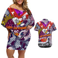 Personalised Eagles ANZAC Day Couples Matching Off Shoulder Short Dress and Hawaiian Shirt Aboriginal Rising Sun