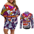 Personalised Eagles ANZAC Day Couples Matching Off Shoulder Short Dress and Long Sleeve Button Shirt Aboriginal Rising Sun
