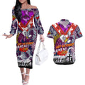 Personalised Eagles ANZAC Day Couples Matching Off The Shoulder Long Sleeve Dress and Hawaiian Shirt Aboriginal Rising Sun