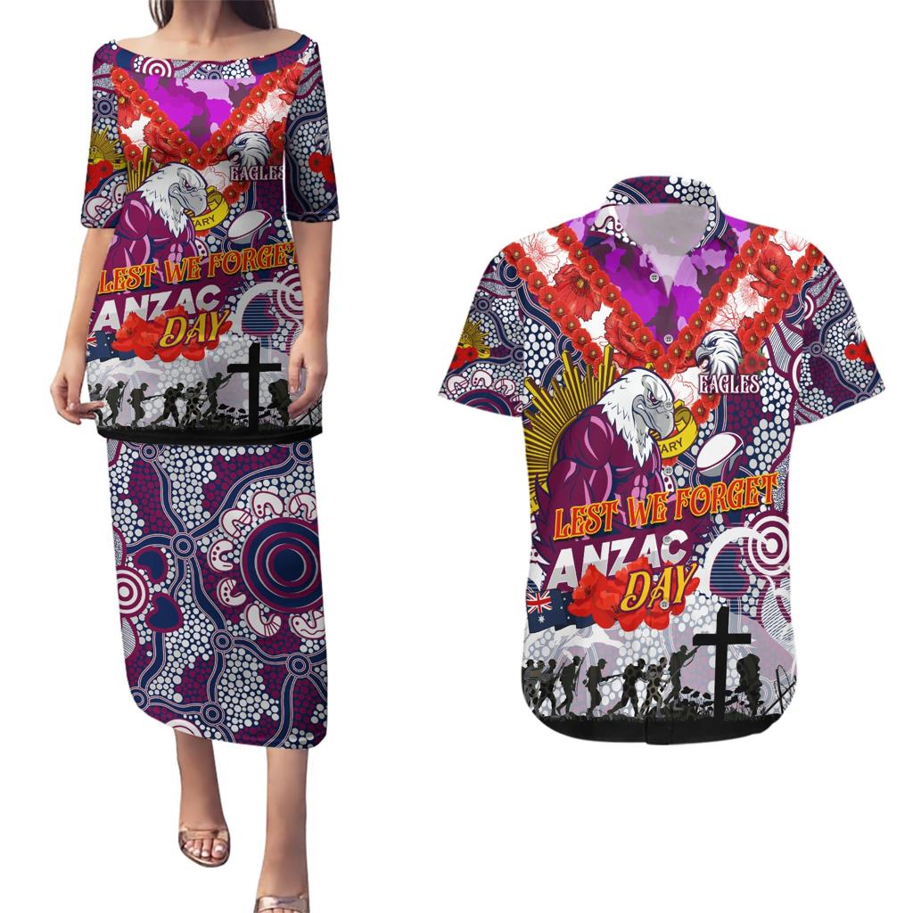 Personalised Eagles ANZAC Day Couples Matching Puletasi and Hawaiian Shirt Aboriginal Rising Sun