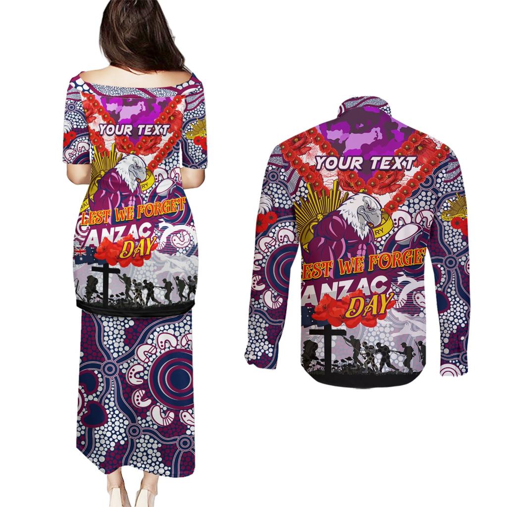 Personalised Eagles ANZAC Day Couples Matching Puletasi and Long Sleeve Button Shirt Aboriginal Rising Sun
