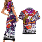 Personalised Eagles ANZAC Day Couples Matching Short Sleeve Bodycon Dress and Hawaiian Shirt Aboriginal Rising Sun