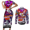 Personalised Eagles ANZAC Day Couples Matching Short Sleeve Bodycon Dress and Long Sleeve Button Shirt Aboriginal Rising Sun