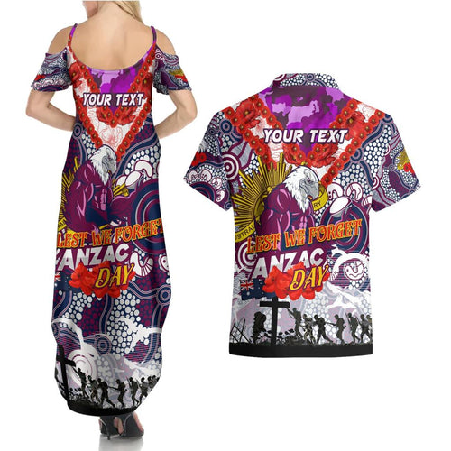 Personalised Eagles ANZAC Day Couples Matching Summer Maxi Dress and Hawaiian Shirt Aboriginal Rising Sun