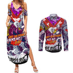 Personalised Eagles ANZAC Day Couples Matching Summer Maxi Dress and Long Sleeve Button Shirt Aboriginal Rising Sun