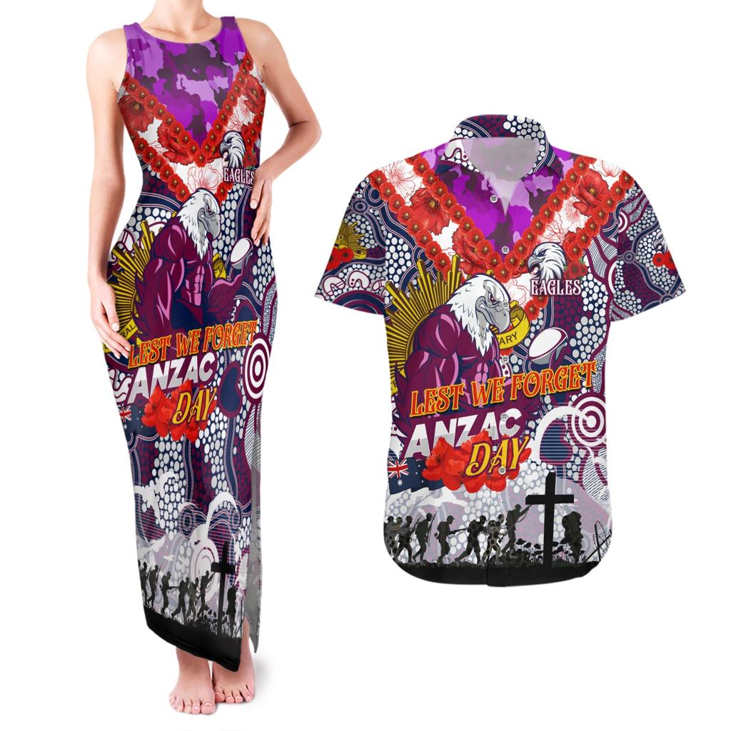 Personalised Eagles ANZAC Day Couples Matching Tank Maxi Dress and Hawaiian Shirt Aboriginal Rising Sun