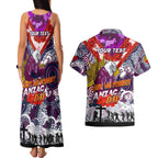 Personalised Eagles ANZAC Day Couples Matching Tank Maxi Dress and Hawaiian Shirt Aboriginal Rising Sun