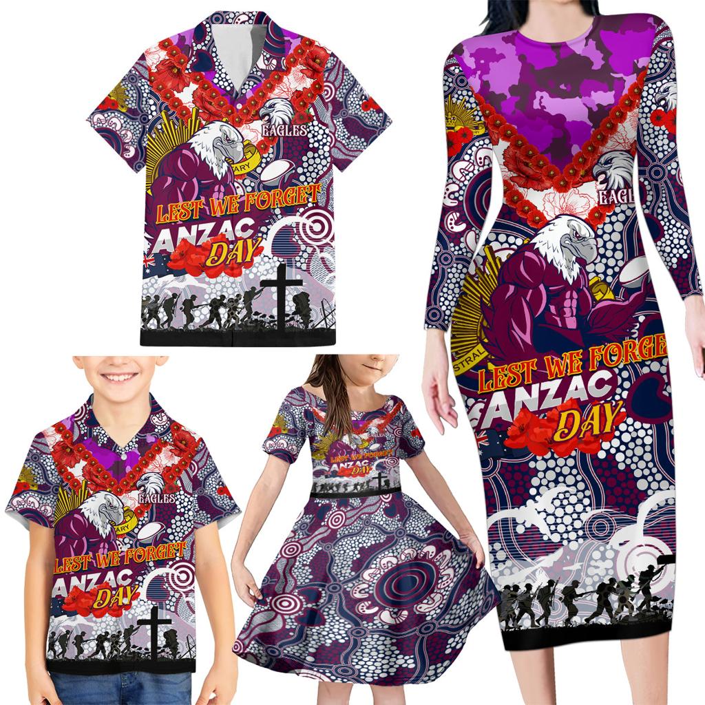 Personalised Eagles ANZAC Day Family Matching Long Sleeve Bodycon Dress and Hawaiian Shirt Aboriginal Rising Sun