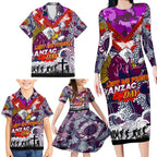 Personalised Eagles ANZAC Day Family Matching Long Sleeve Bodycon Dress and Hawaiian Shirt Aboriginal Rising Sun