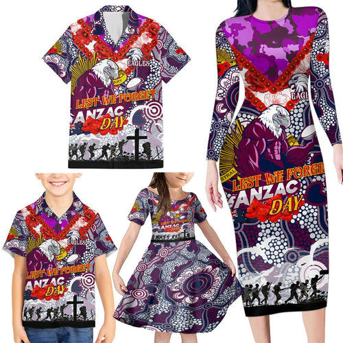 Personalised Eagles ANZAC Day Family Matching Long Sleeve Bodycon Dress and Hawaiian Shirt Aboriginal Rising Sun