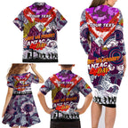 Personalised Eagles ANZAC Day Family Matching Long Sleeve Bodycon Dress and Hawaiian Shirt Aboriginal Rising Sun