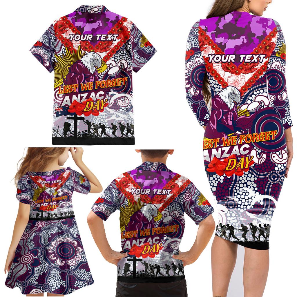 Personalised Eagles ANZAC Day Family Matching Long Sleeve Bodycon Dress and Hawaiian Shirt Aboriginal Rising Sun