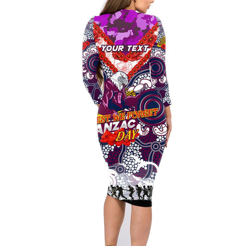 Personalised Eagles ANZAC Day Family Matching Long Sleeve Bodycon Dress and Hawaiian Shirt Aboriginal Rising Sun