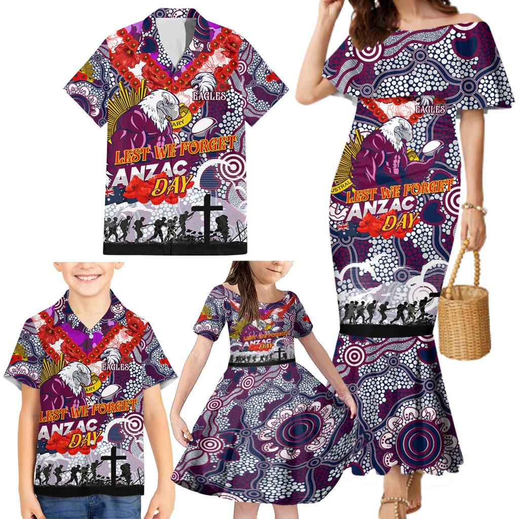 Personalised Eagles ANZAC Day Family Matching Mermaid Dress and Hawaiian Shirt Aboriginal Rising Sun