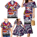 Personalised Eagles ANZAC Day Family Matching Mermaid Dress and Hawaiian Shirt Aboriginal Rising Sun