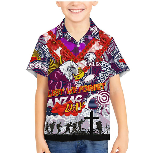 Personalised Eagles ANZAC Day Family Matching Mermaid Dress and Hawaiian Shirt Aboriginal Rising Sun