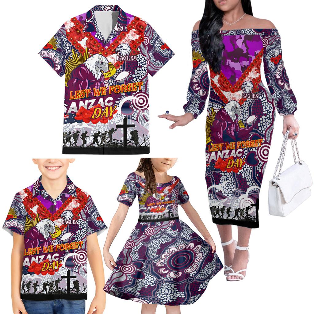 Personalised Eagles ANZAC Day Family Matching Off The Shoulder Long Sleeve Dress and Hawaiian Shirt Aboriginal Rising Sun