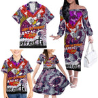Personalised Eagles ANZAC Day Family Matching Off The Shoulder Long Sleeve Dress and Hawaiian Shirt Aboriginal Rising Sun
