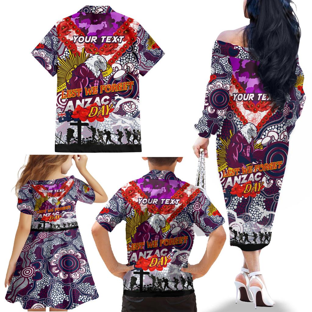 Personalised Eagles ANZAC Day Family Matching Off The Shoulder Long Sleeve Dress and Hawaiian Shirt Aboriginal Rising Sun