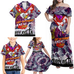 Personalised Eagles ANZAC Day Family Matching Off Shoulder Maxi Dress and Hawaiian Shirt Aboriginal Rising Sun