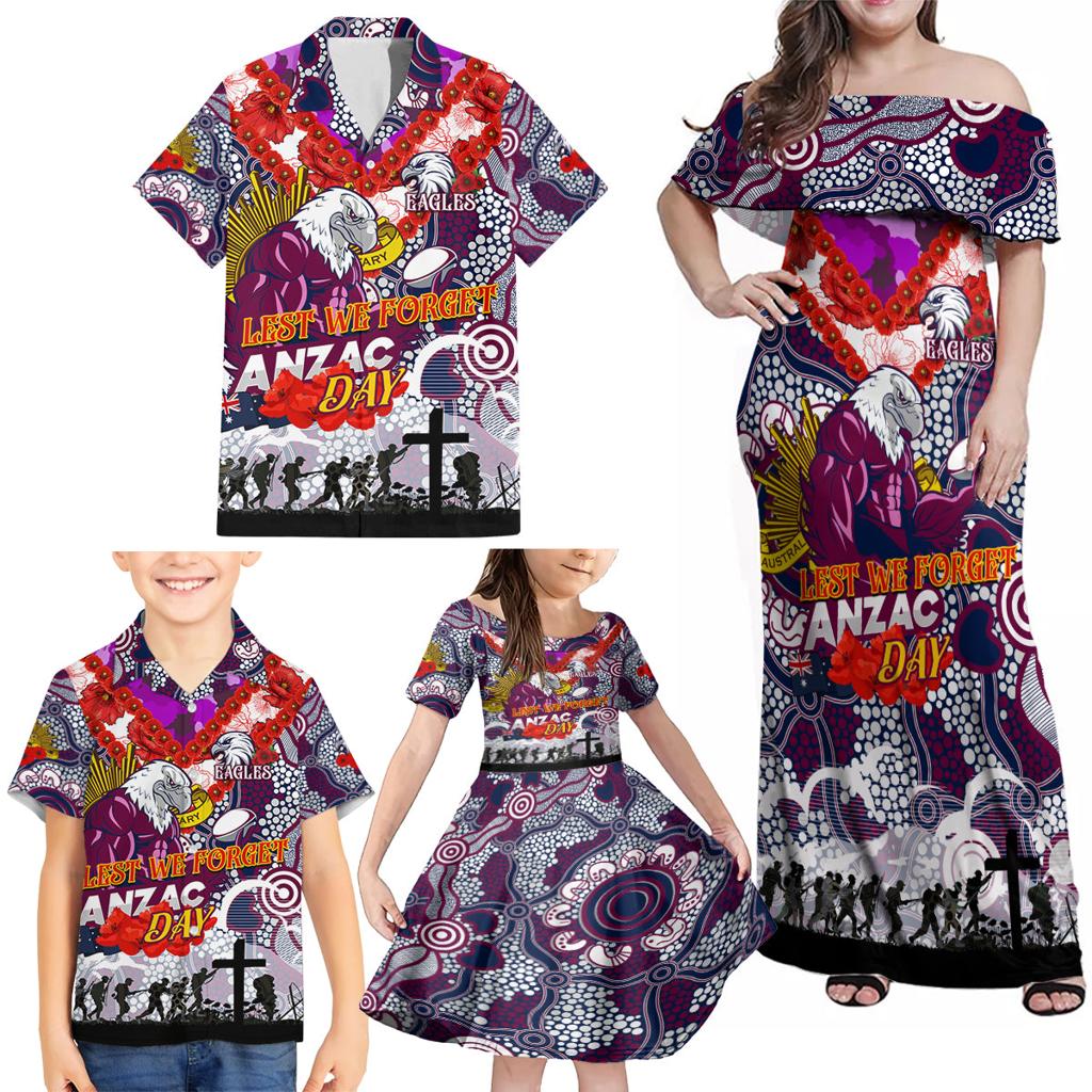 Personalised Eagles ANZAC Day Family Matching Off Shoulder Maxi Dress and Hawaiian Shirt Aboriginal Rising Sun