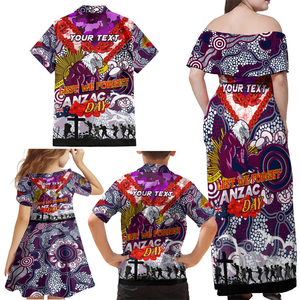 Personalised Eagles ANZAC Day Family Matching Off Shoulder Maxi Dress and Hawaiian Shirt Aboriginal Rising Sun