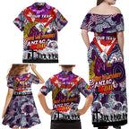 Personalised Eagles ANZAC Day Family Matching Off Shoulder Maxi Dress and Hawaiian Shirt Aboriginal Rising Sun