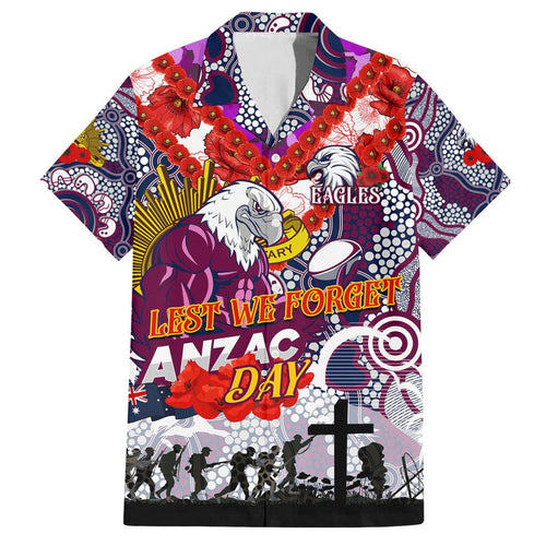 Personalised Eagles ANZAC Day Family Matching Off Shoulder Maxi Dress and Hawaiian Shirt Aboriginal Rising Sun