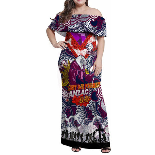 Personalised Eagles ANZAC Day Family Matching Off Shoulder Maxi Dress and Hawaiian Shirt Aboriginal Rising Sun
