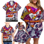 Personalised Eagles ANZAC Day Family Matching Off Shoulder Short Dress and Hawaiian Shirt Aboriginal Rising Sun