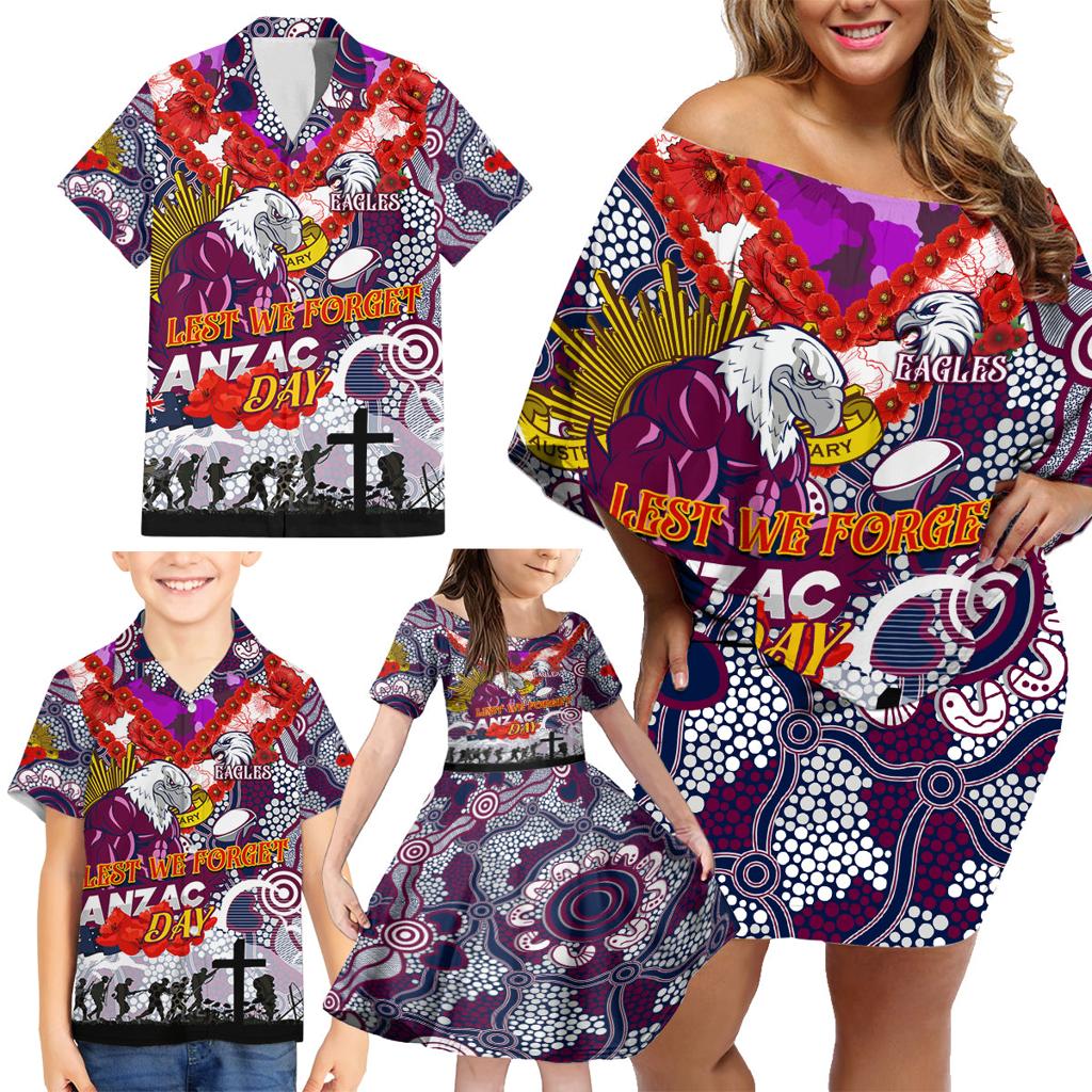 Personalised Eagles ANZAC Day Family Matching Off Shoulder Short Dress and Hawaiian Shirt Aboriginal Rising Sun