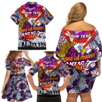 Personalised Eagles ANZAC Day Family Matching Off Shoulder Short Dress and Hawaiian Shirt Aboriginal Rising Sun