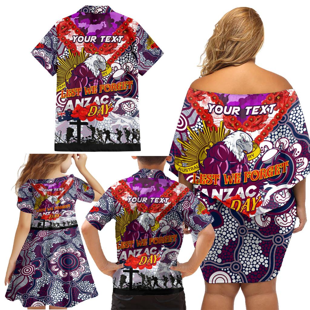 Personalised Eagles ANZAC Day Family Matching Off Shoulder Short Dress and Hawaiian Shirt Aboriginal Rising Sun