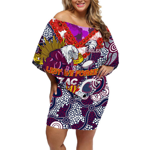 Personalised Eagles ANZAC Day Family Matching Off Shoulder Short Dress and Hawaiian Shirt Aboriginal Rising Sun
