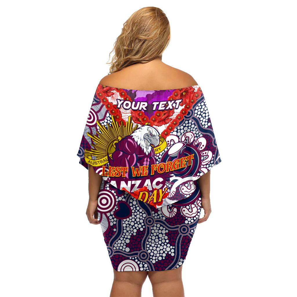 Personalised Eagles ANZAC Day Family Matching Off Shoulder Short Dress and Hawaiian Shirt Aboriginal Rising Sun