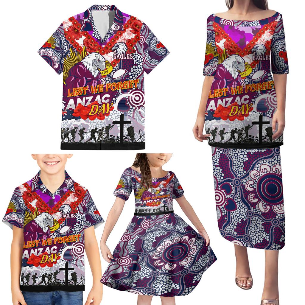 Personalised Eagles ANZAC Day Family Matching Puletasi and Hawaiian Shirt Aboriginal Rising Sun