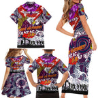 Personalised Eagles ANZAC Day Family Matching Short Sleeve Bodycon Dress and Hawaiian Shirt Aboriginal Rising Sun